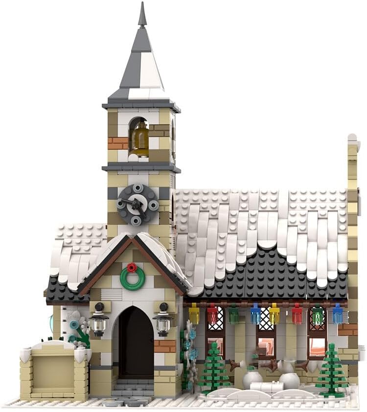 Christmas Country Church Building Kit. MOC-147549 Winter Modular Building Blocks Christmas House Building Block Building Toy (1769 Pieces)