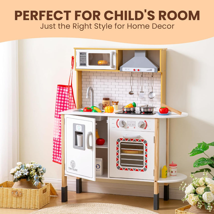 Play Kitchen for Kids - Toy Kitchen Set for Toddlers with Realistic Lights and Sounds. Kids Kitchen Playset with Abundant Toy Food Set