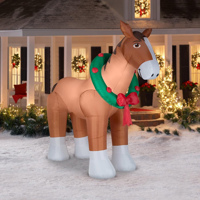 Christmas Inflatables Clydesdale Horse Holiday Inflatable. 9 Foot Wide and Lights Up. Comes with Tether Stakes. Rope. Power Supply and Two Bonus Repair Patches Brown MTR-17148