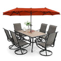 8 Pieces Patio Dining Set with Umbrella.Outdoor Furniture Set with 6 Sling Dining Swivel Chairs