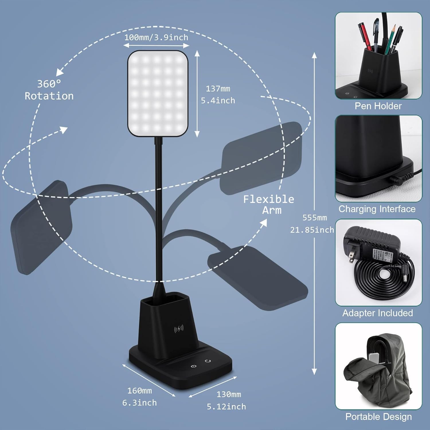 Wireless Charger Small Desk Lamp with Pen Holder
