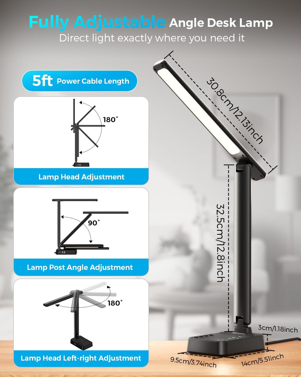 LED Desk Lamp with Power Strip