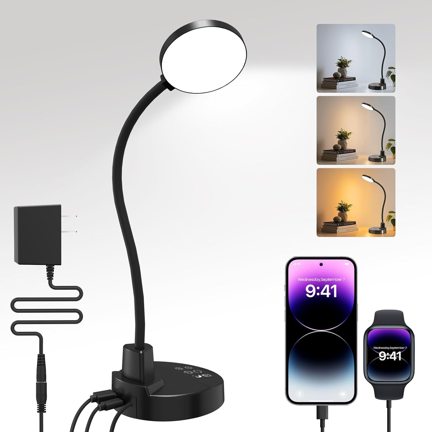 15W LED Desk Lamp with USB Charging Port
