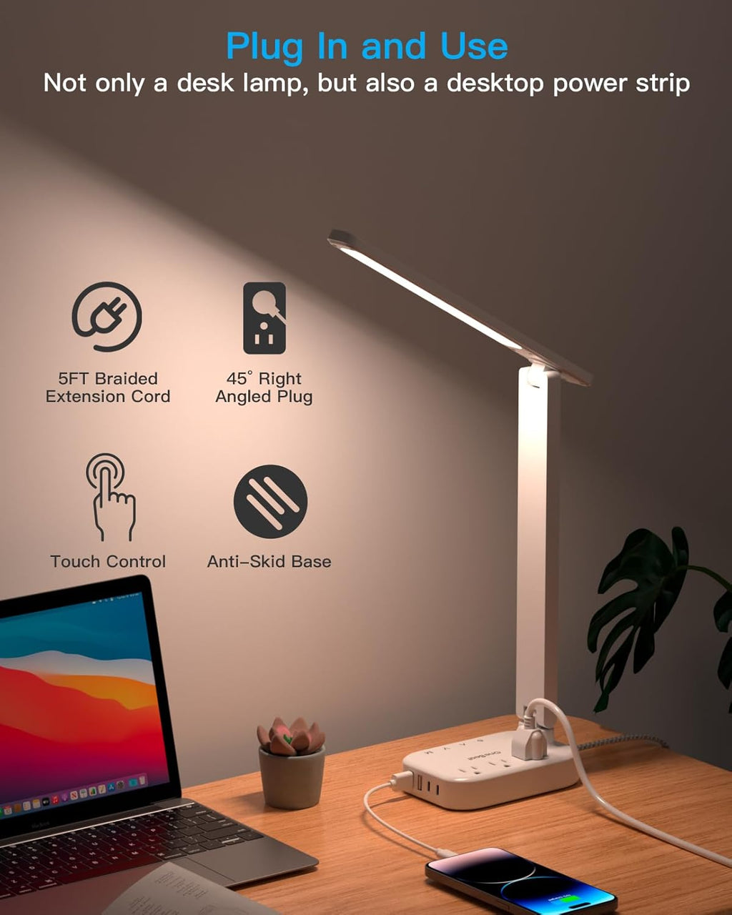 One Beat Small LED Desk Lamp Power Strip