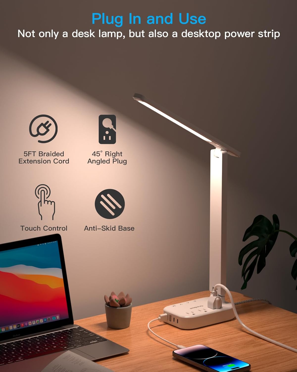 One Beat Small LED Desk Lamp Power Strip
