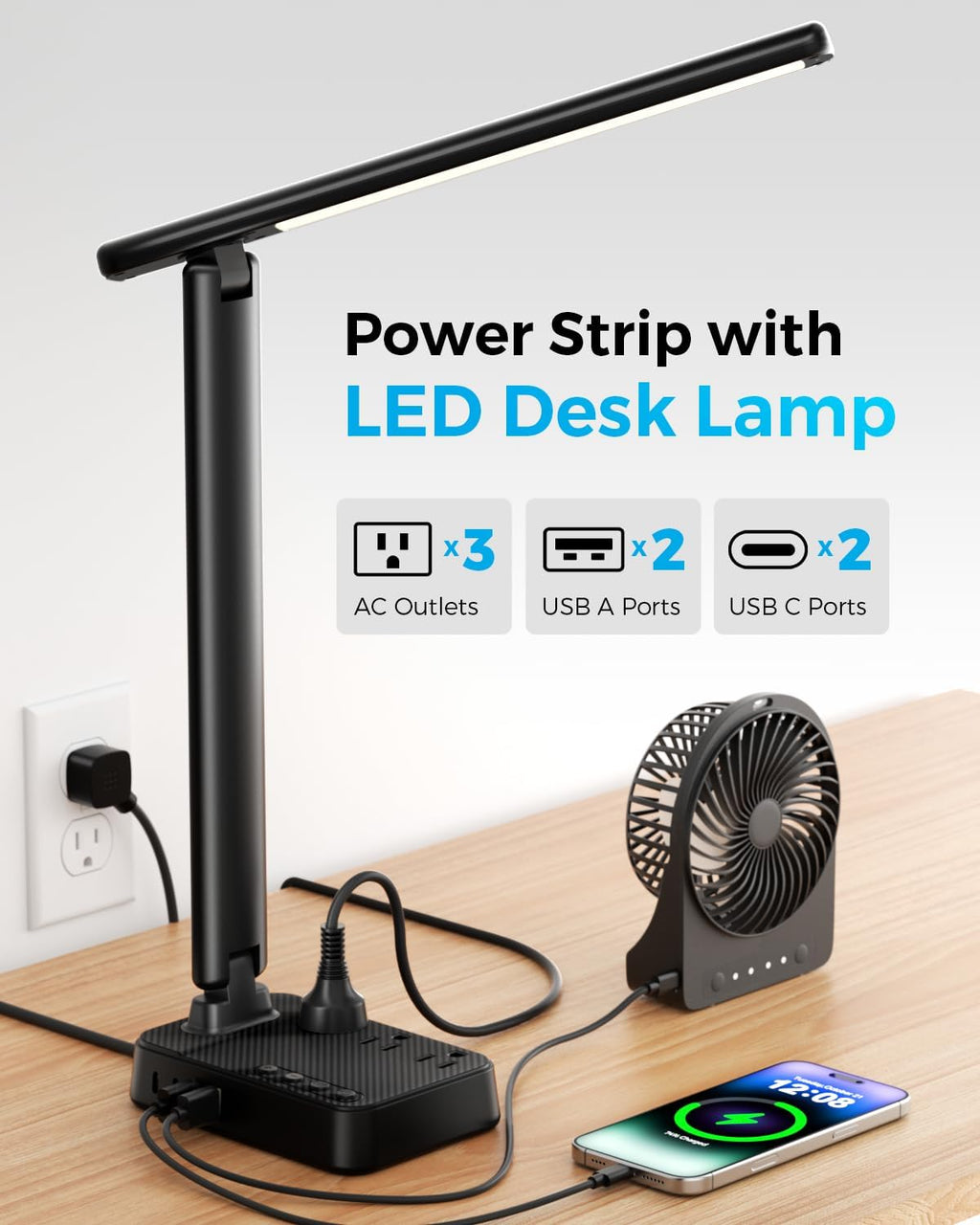 LED Desk Lamp with Power Strip