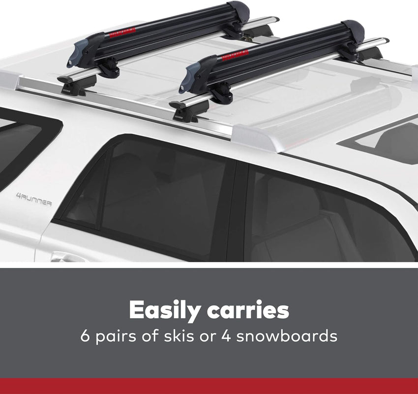 Yakima. PowderHound 6 Ski & Snowboard Mount. Fits Up to 6 Pairs of Skis or 4 Snowboards. Rides Quietly. Fits Most Roof Racks. Black