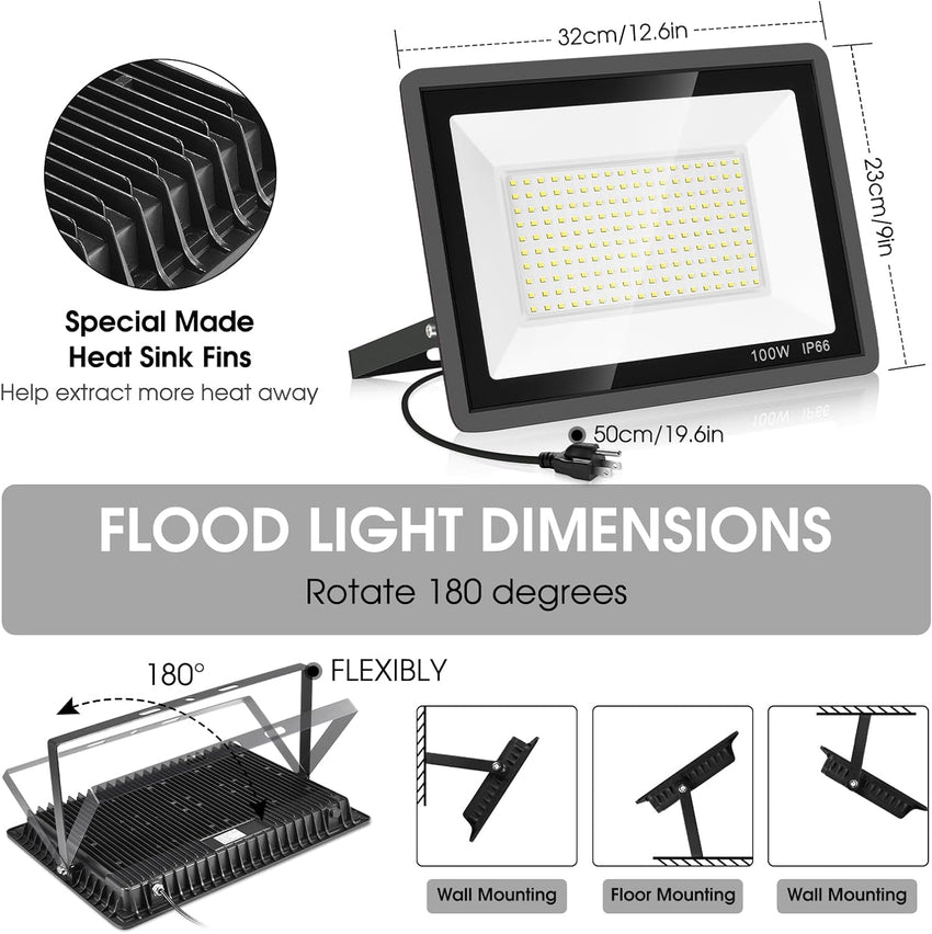 3 Pack 200W LED Flood Light.Super Bright Exterior Security Lights With Plug.IP66 Waterproof Outdoor Flood Light. 22800lm 5000K Daylight White Floodlight for Yard. Garden.Basketball Court. Arena