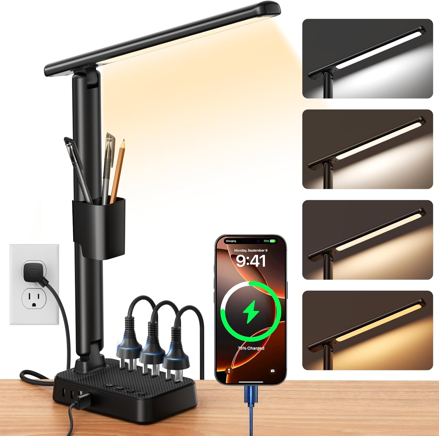 LED Desk Lamp with Power Strip
