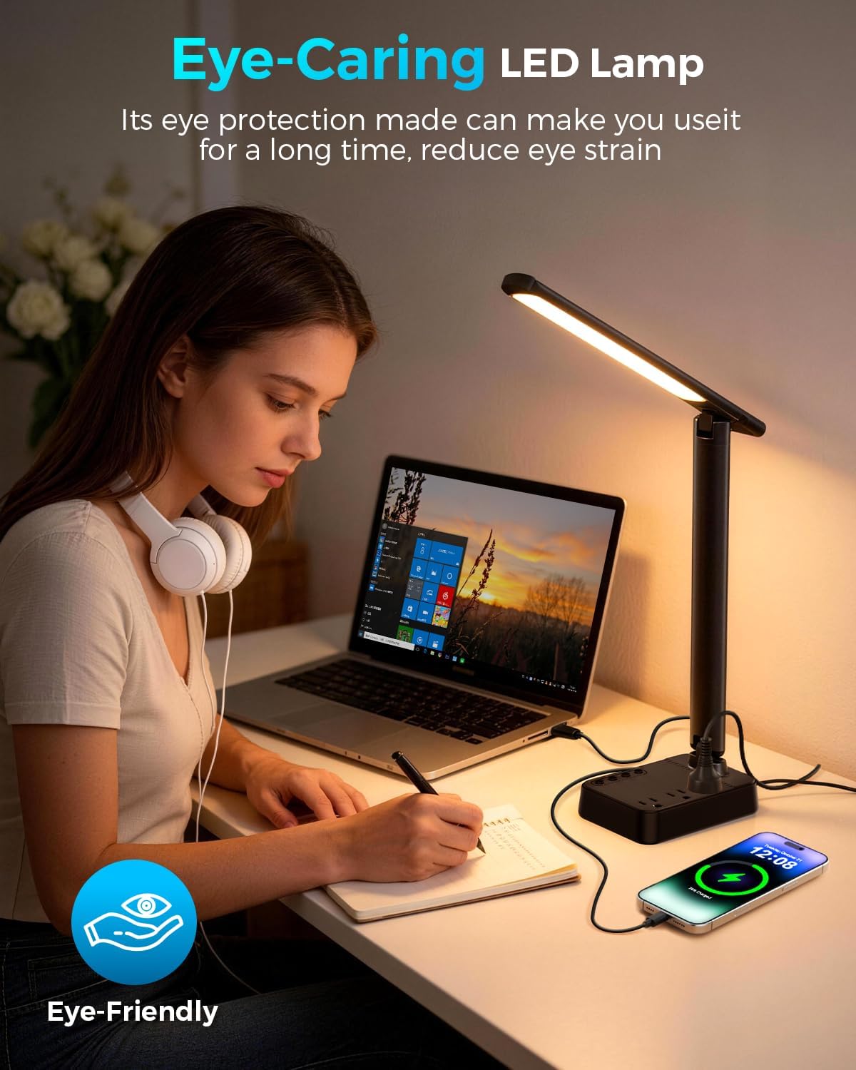 LED Desk Lamp with Power Strip