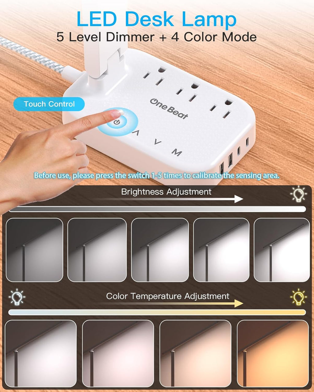 One Beat Small LED Desk Lamp Power Strip