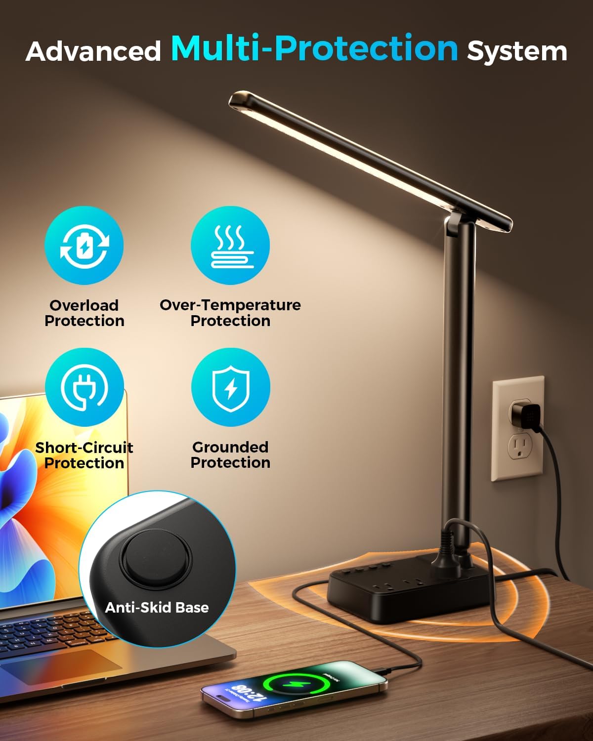 LED Desk Lamp with Power Strip