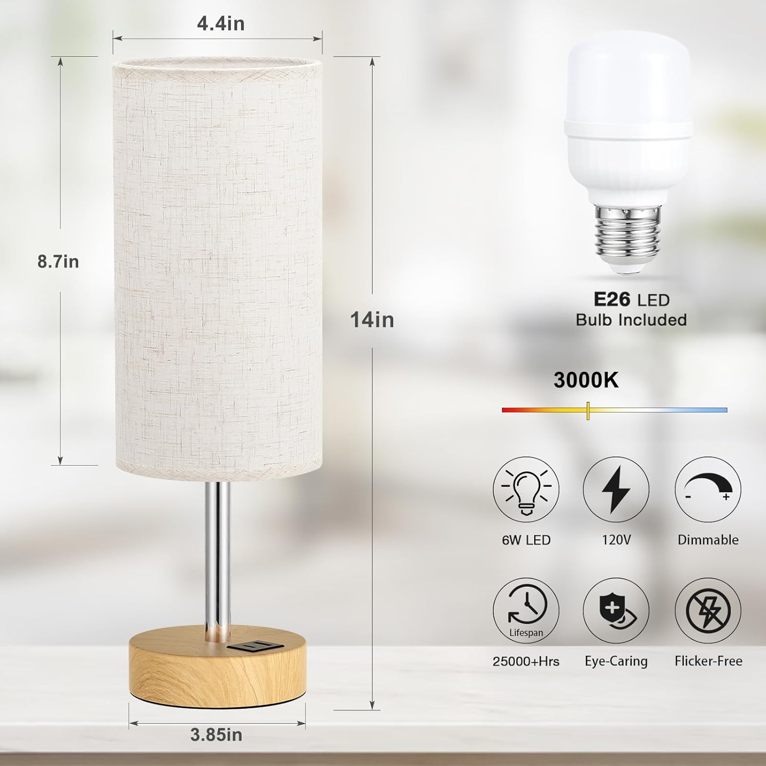 Bedside Table Lamp with USB
