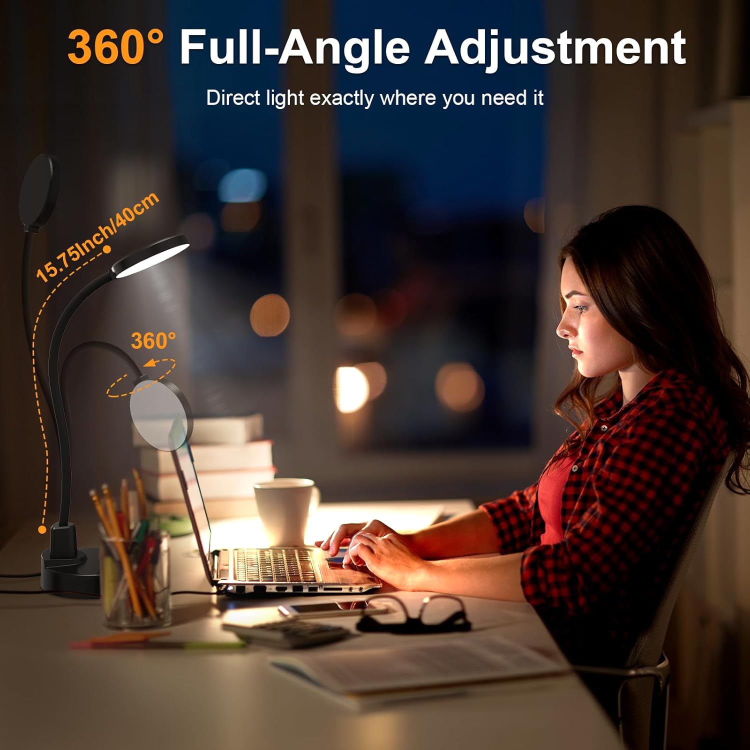 15W LED Desk Lamp with USB Charging Port