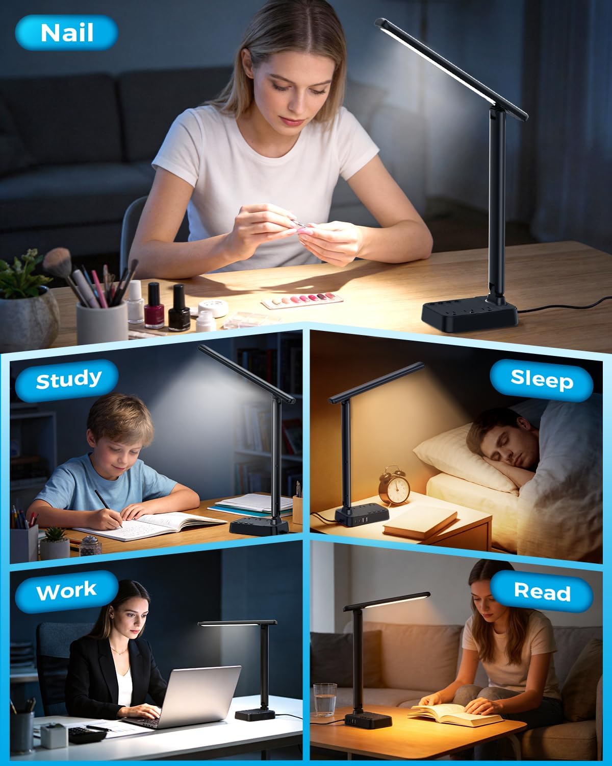 LED Desk Lamp with Power Strip