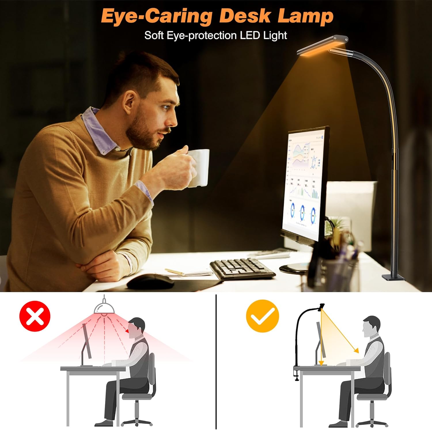 Eye-Caring Desk Light with Stepless Dimming Adjustable Flexible Gooseneck