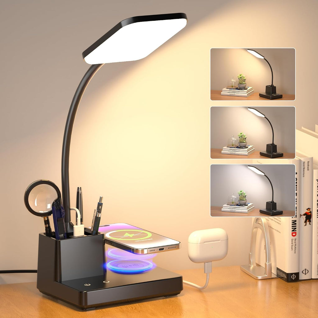 Wireless Charger Small Desk Lamp with Pen Holder