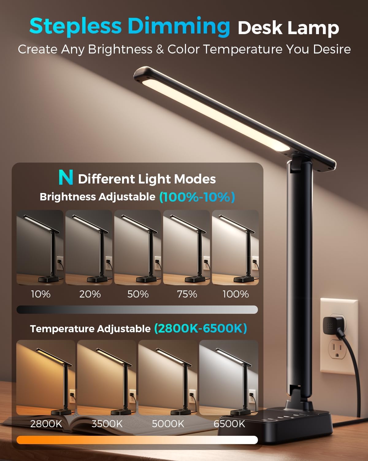 LED Desk Lamp with Power Strip