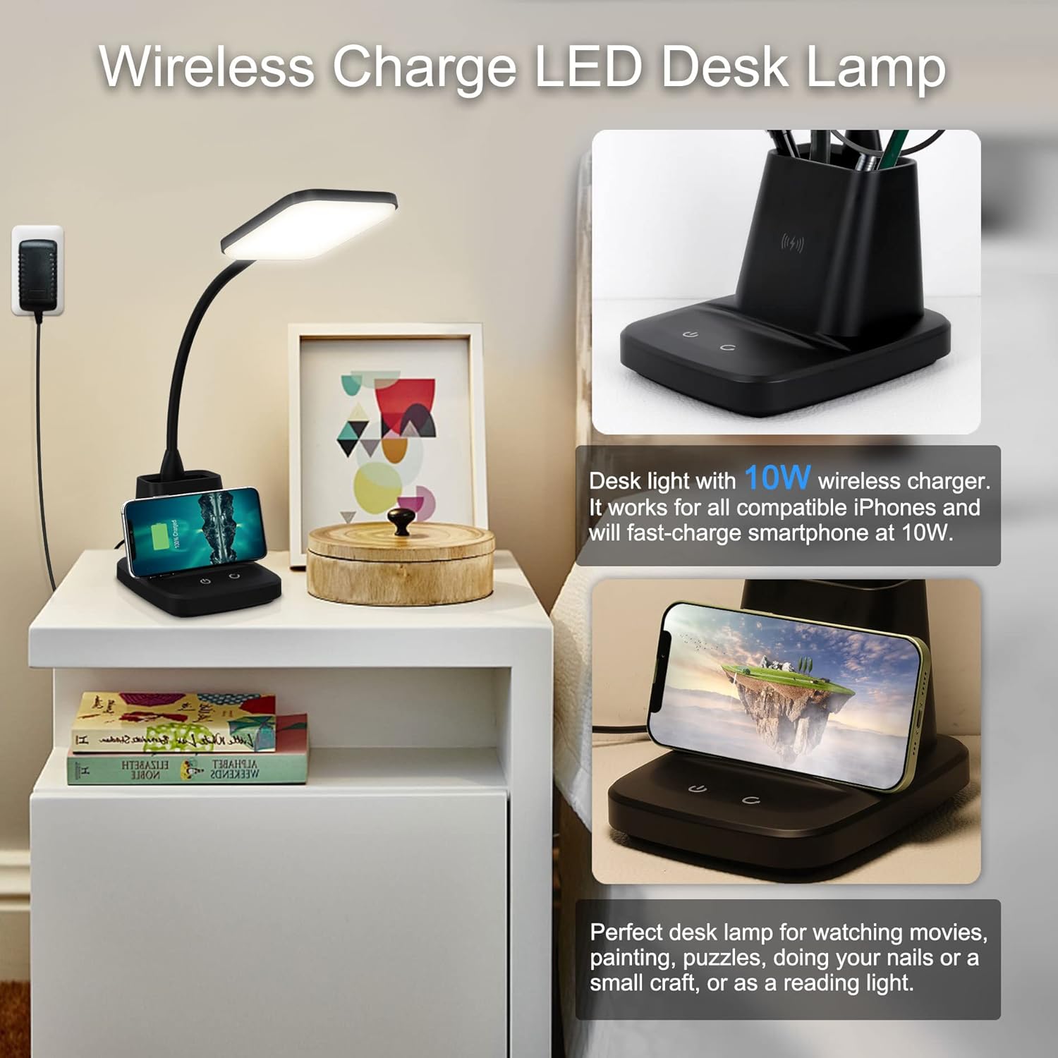 Wireless Charger Small Desk Lamp with Pen Holder