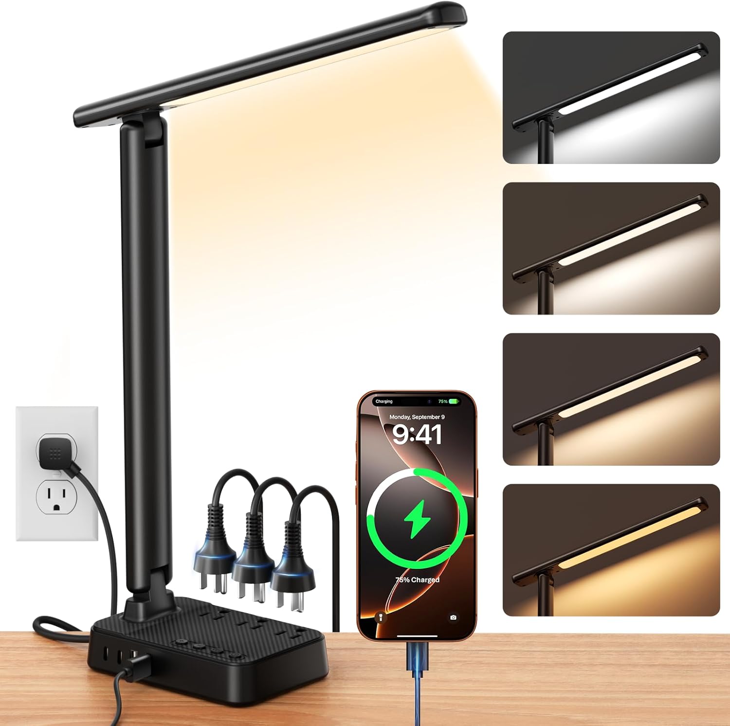LED Desk Lamp with Power Strip