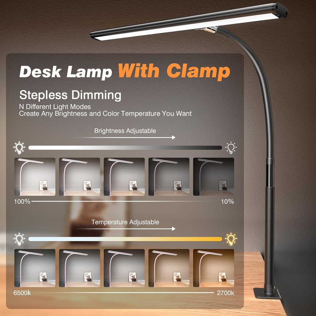 Eye-Caring Desk Light with Stepless Dimming Adjustable Flexible Gooseneck
