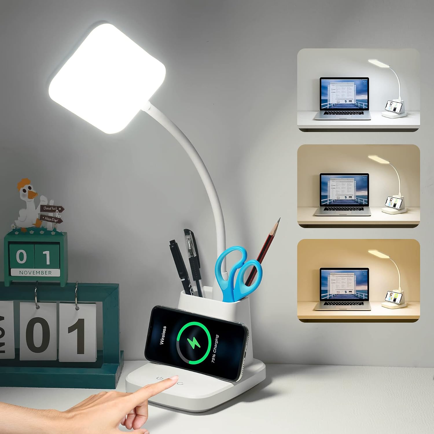 Wireless Charger Small Desk Lamp with Pen Holder