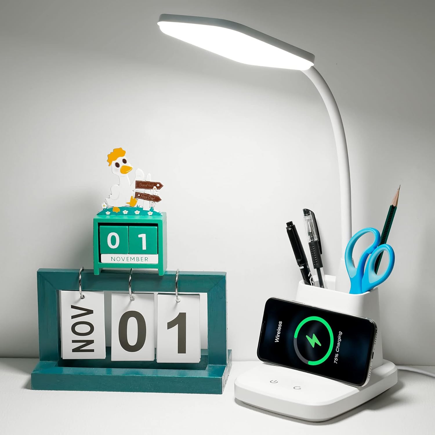 Wireless Charger Small Desk Lamp with Pen Holder