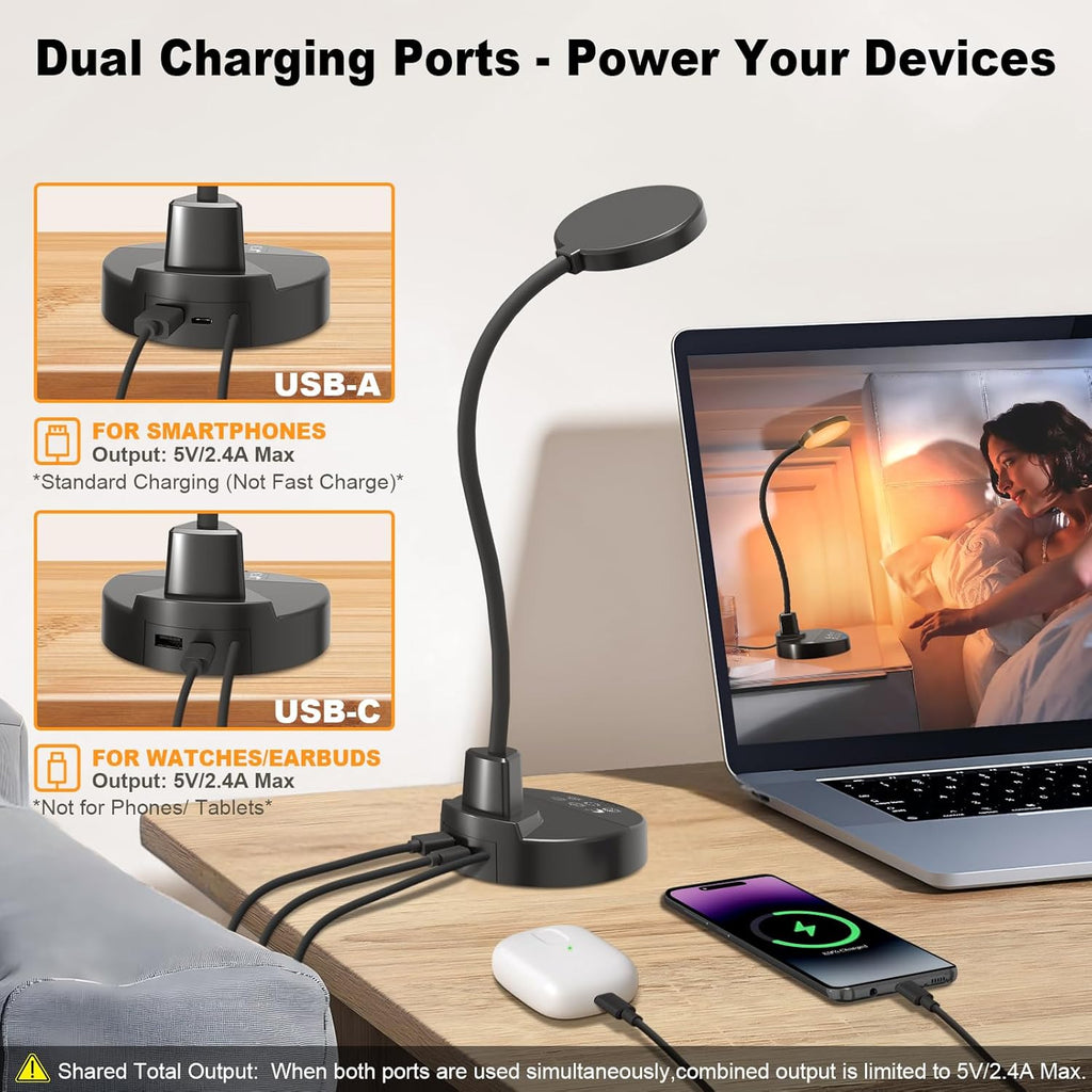 15W LED Desk Lamp with USB Charging Port