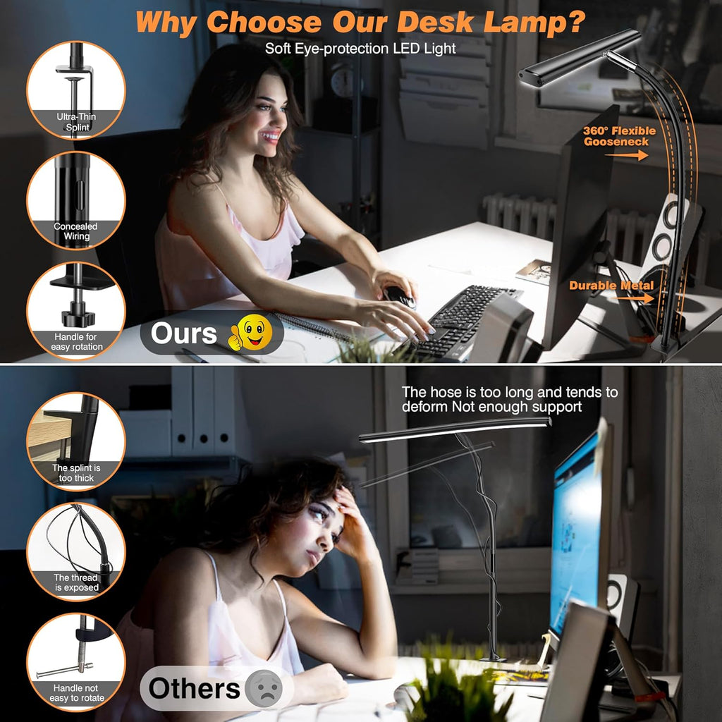 Eye-Caring Desk Light with Stepless Dimming Adjustable Flexible Gooseneck