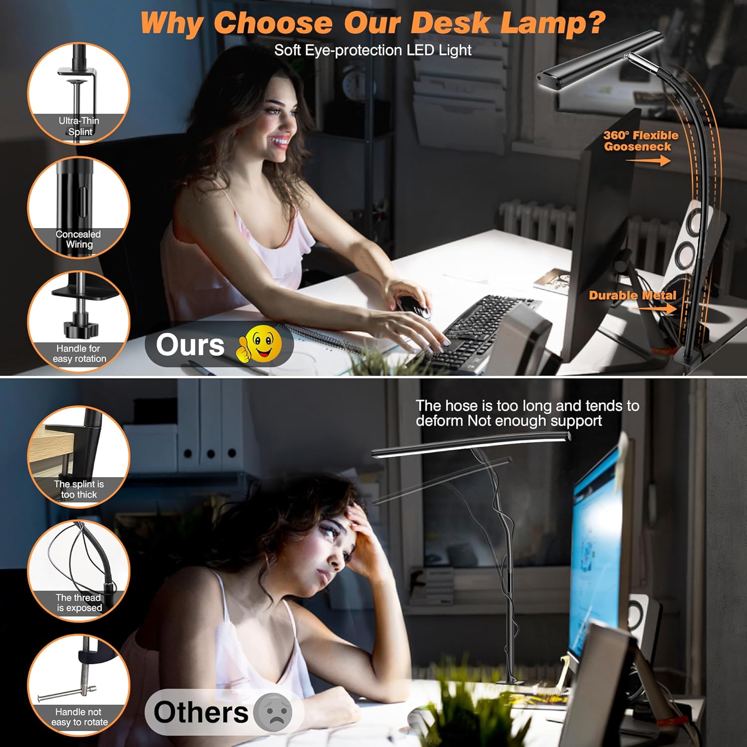 Eye-Caring Desk Light with Stepless Dimming Adjustable Flexible Gooseneck