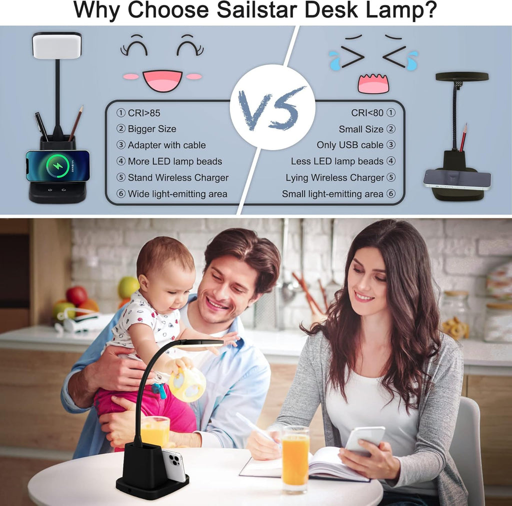 Wireless Charger Small Desk Lamp with Pen Holder