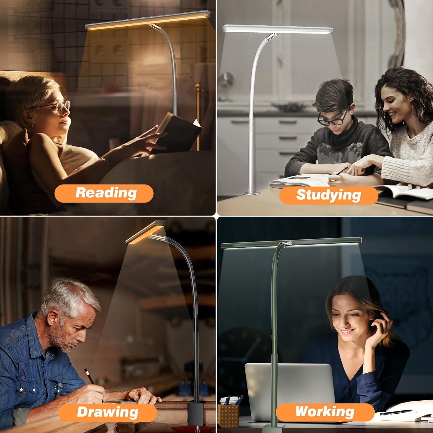 Eye-Caring Desk Light with Stepless Dimming Adjustable Flexible Gooseneck