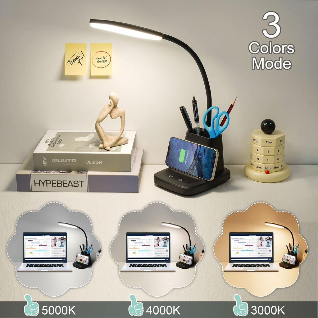 Wireless Charger Small Desk Lamp with Pen Holder