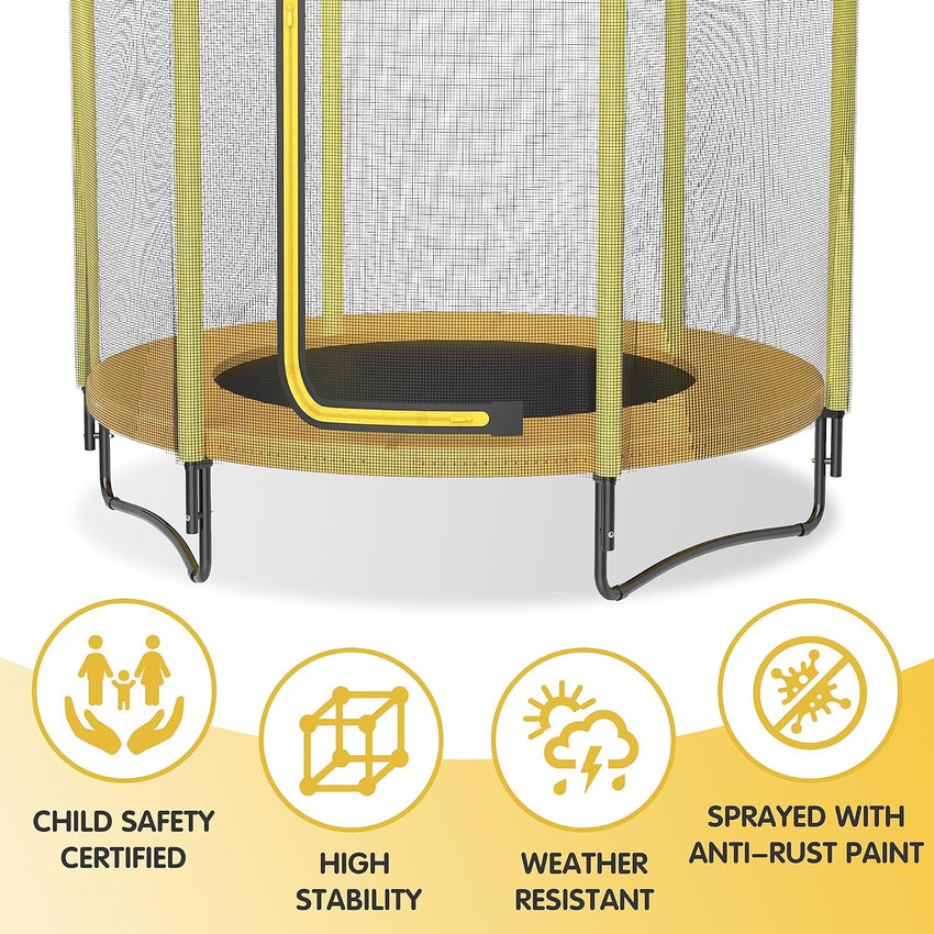 60 Kids Trampoline with Safety Enclosure Net. 5FT Toddler Indoor & Outdoor Trampoline/w Basketball Hoop - Parent-Child Interactive Game Fitness Trampoline Toy Gift for Boys and Girls Age 1-8