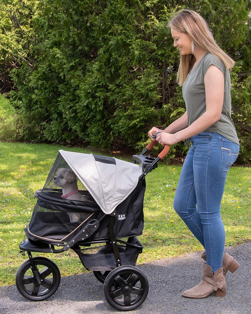 Pet Gear No-Zip AT3 Pet Stroller for Cats/Dogs. Zipperless Entry. Easy One-Hand Fold. Jogging Tires. Removable Liner. Cup Holder + Storage Basket. 1 Model. 2 Colors