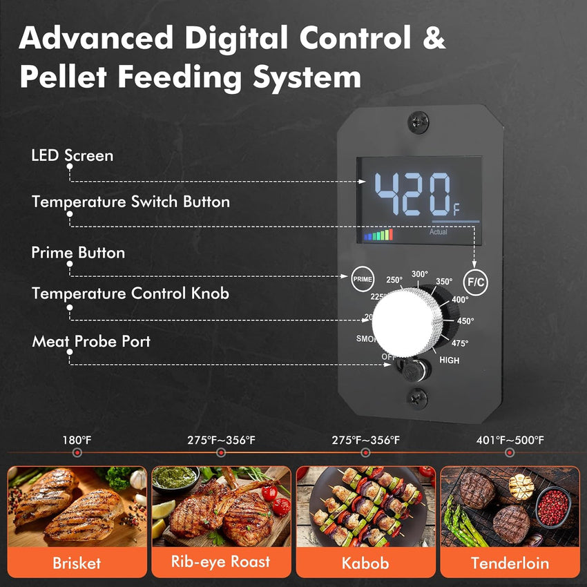 Portable Wood Pellet Grill and Smoker.Electric Outdoor 8 in 1 Tabletop Grills for RV Camping Tailgating RV Cooking BBQ. Intelligent Temperature Control and Superheated Steam Technology